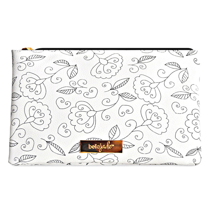 Makeup Pouch - Black and White Floral Design