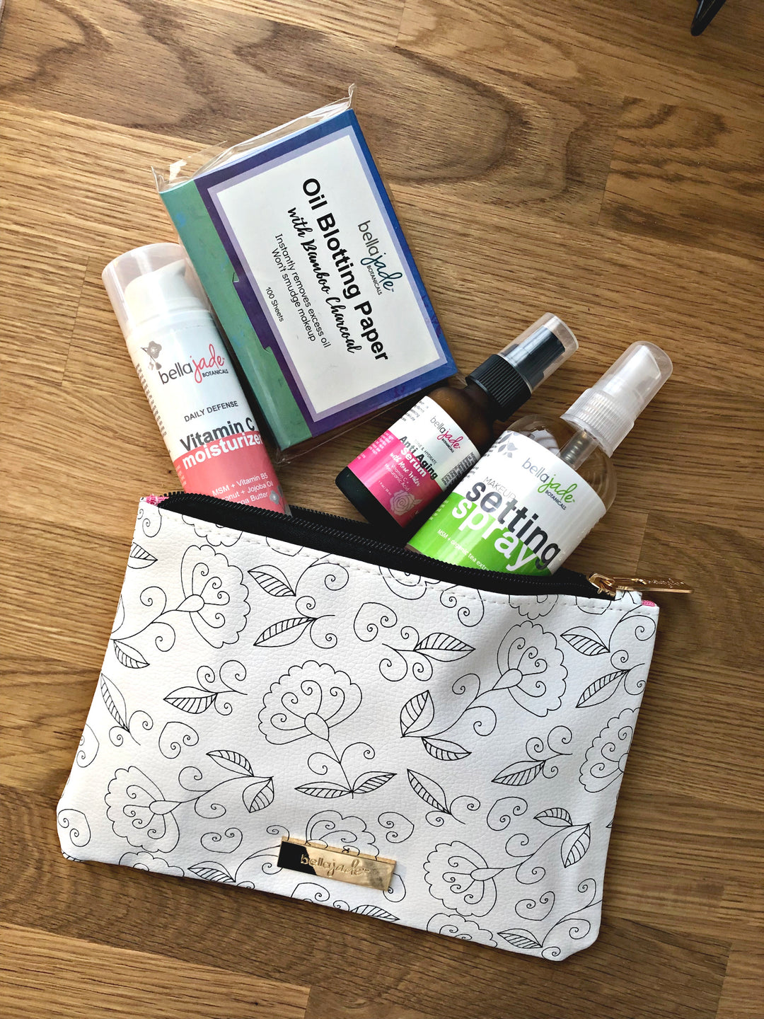 Makeup Pouch - Black and White Floral Design