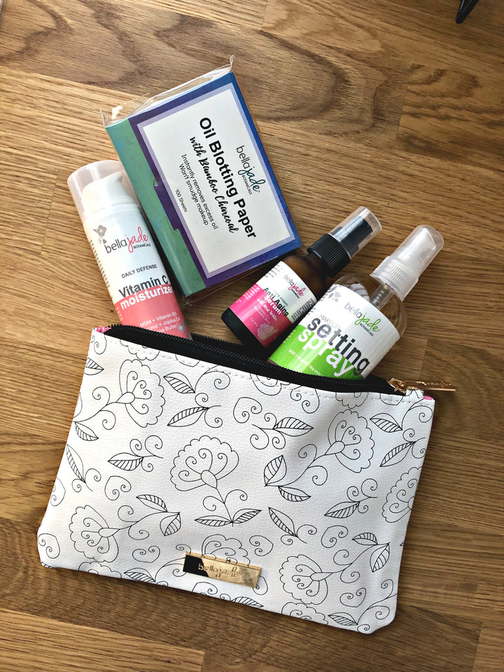 Makeup Pouch - Black and White Floral Design