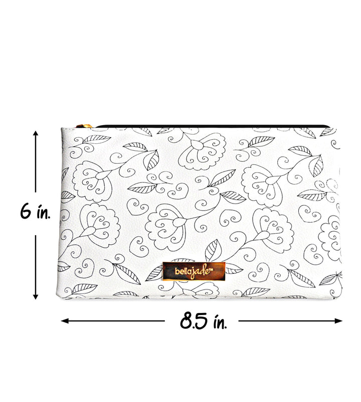 Makeup Pouch - Black and White Floral Design