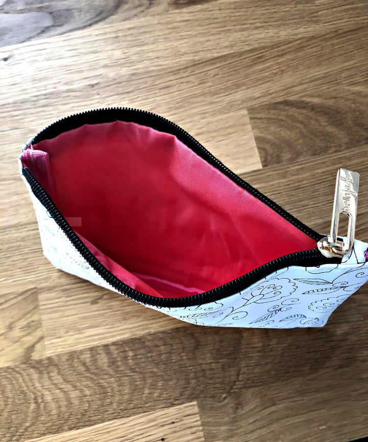Makeup Pouch - Black and White Floral Design